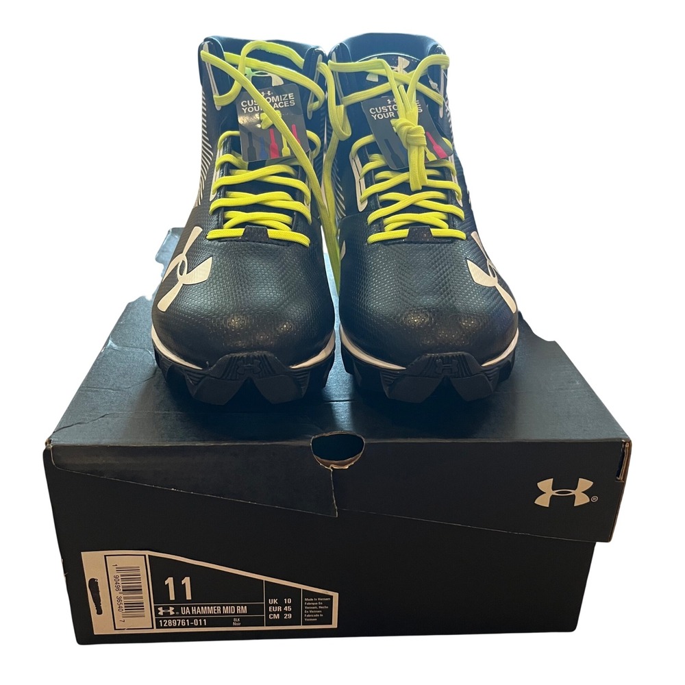 Under Armour Hammer‎ Mid RM Football Cleats Mens 11 Black White 1289761-011 NEW